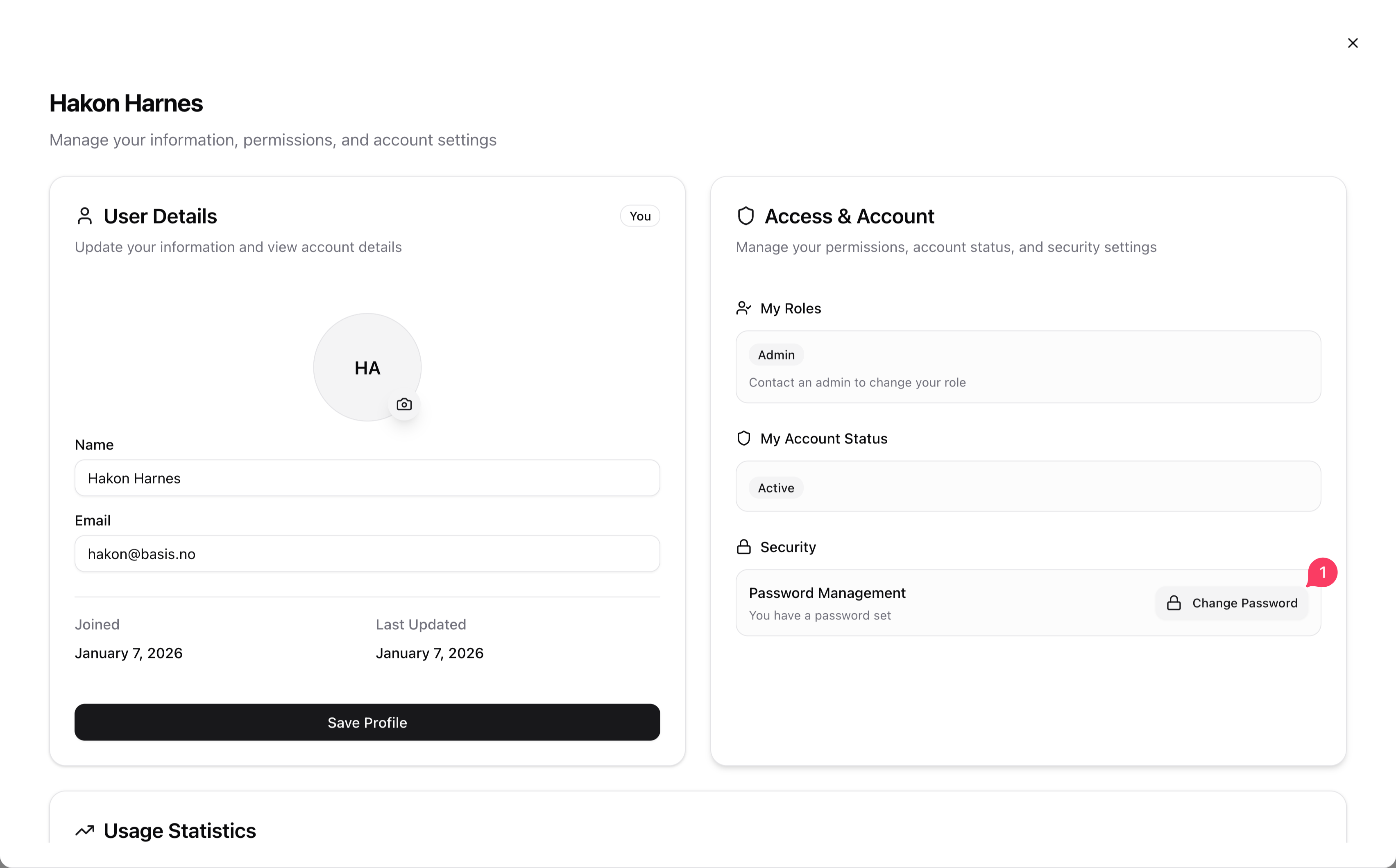 Change password management