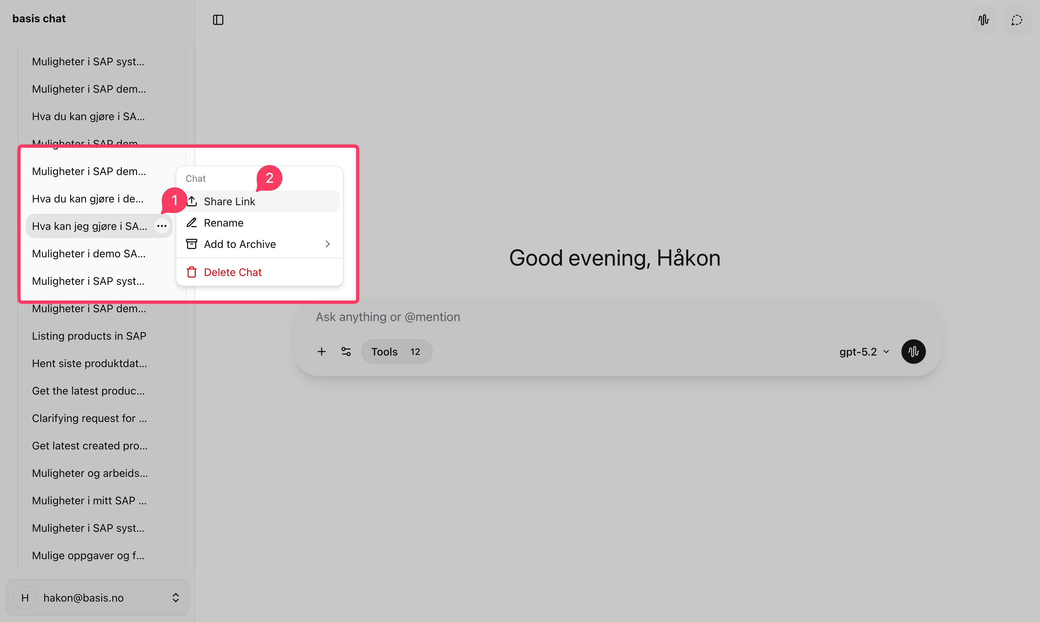 Export chat menu