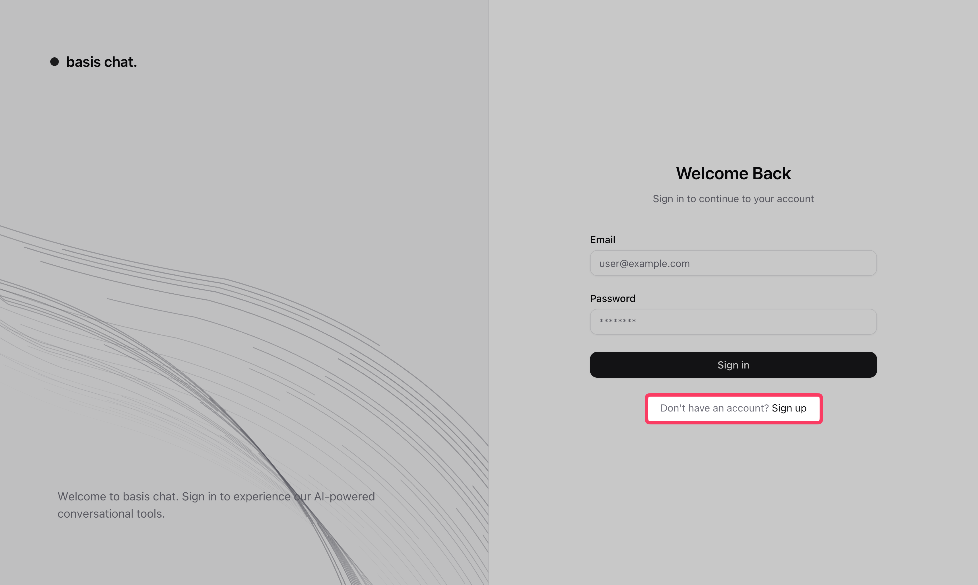 Sign up page